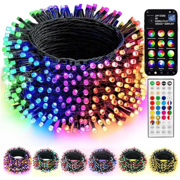 Smart Color Changing Christmas Lights,66FT 200 LED RGB String Lights with Remote - Picture 1 of 7